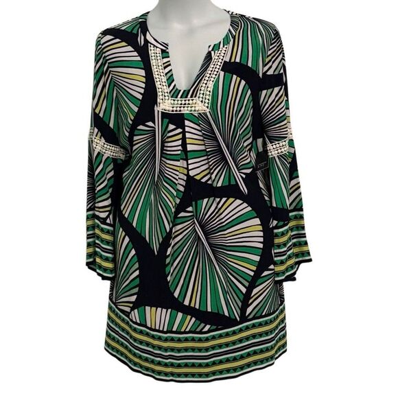 NWT-Petite XL Crown & Ivy Shift Dress Long Sleeve Applique Embroidered Geometric - Picture 1 of 8